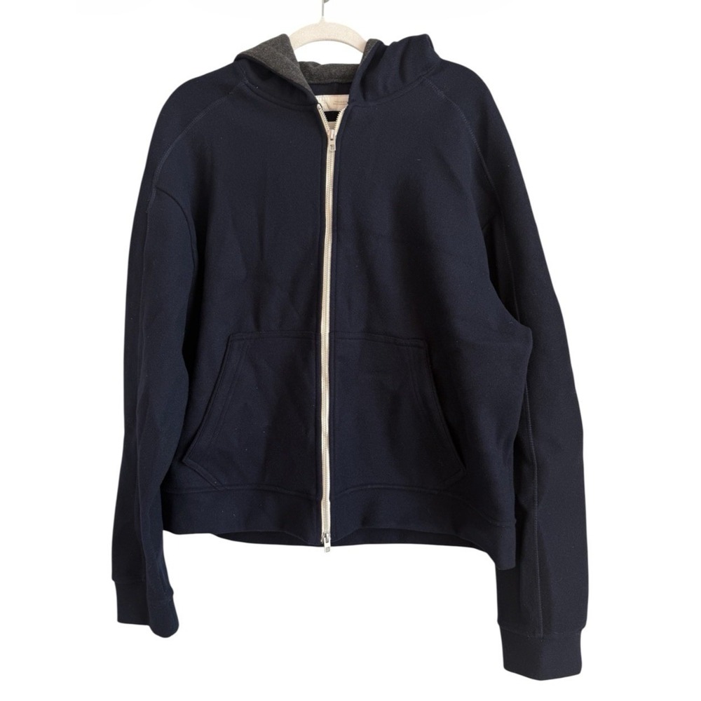 ZARA Technical Cropped Full Zip Hoodie Jacket Navy Blue Minimalist Clean Girl XL